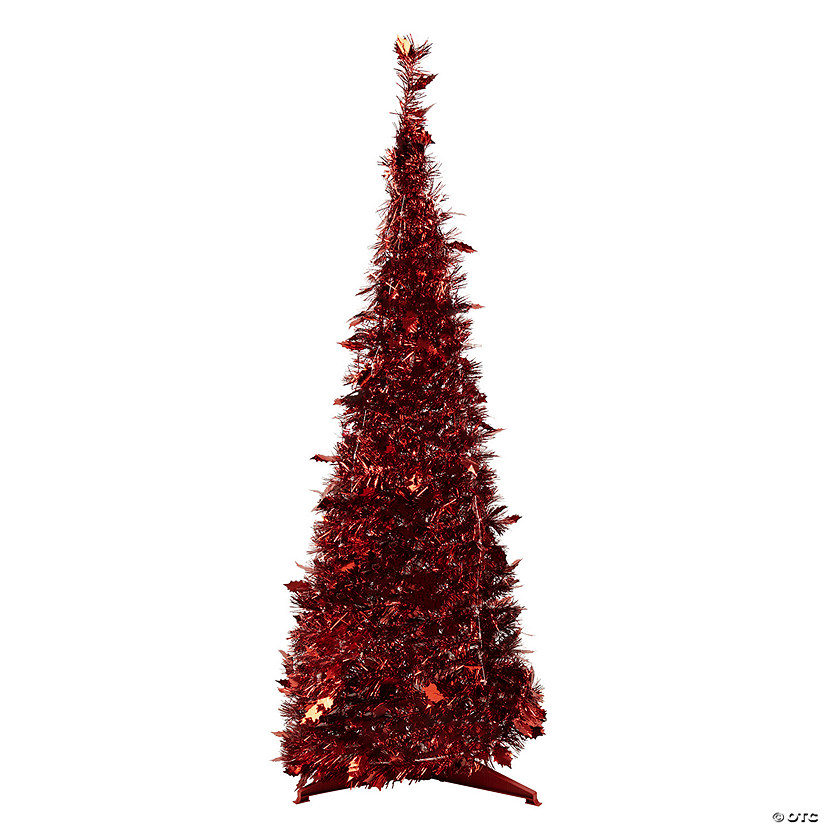 Northlight 4' Red Tinsel Pop-Up Artificial Christmas Tree  Unlit Image