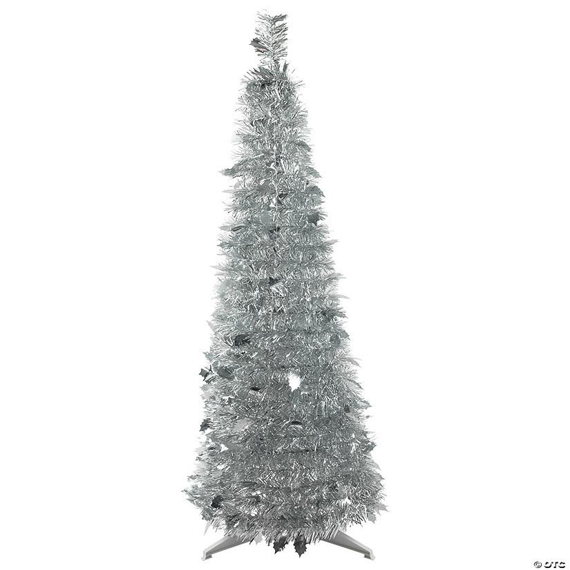 Northlight 4' Silver Tinsel Pop-Up Artificial Christmas Tree  Unlit Image