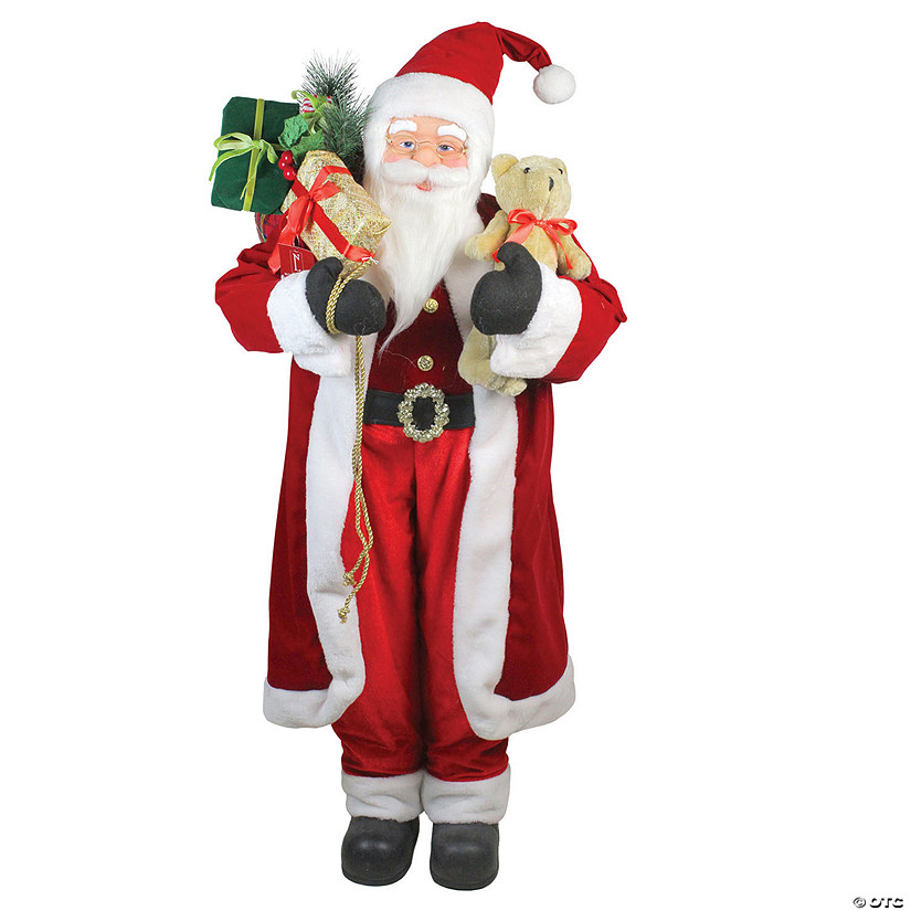 Northlight - 4' Standing Santa Claus Christmas Figure with Teddy Bear and Gift Sack Image
