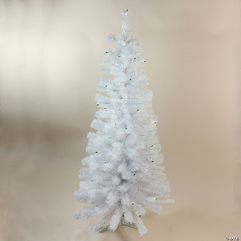 Northlight 4' x 24" Pre-Lit White Artificial Christmas Tree  Green Lights Image
