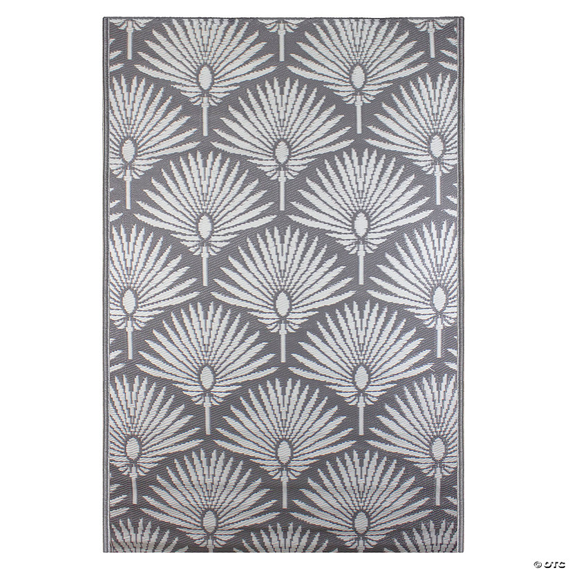 Northlight 4' x 6' Gray and White Fan Leaf Rectangular Outdoor Area Rug Image