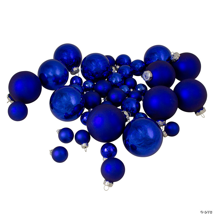 Northlight 40ct Shiny and Matte Royal Blue and Silver Glass Ball Christmas Ornaments 2.5" (63mm) Image