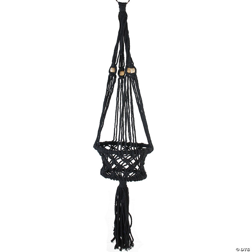 Northlight 43" Black Lattice Macrame Hanging Planter Holder Image