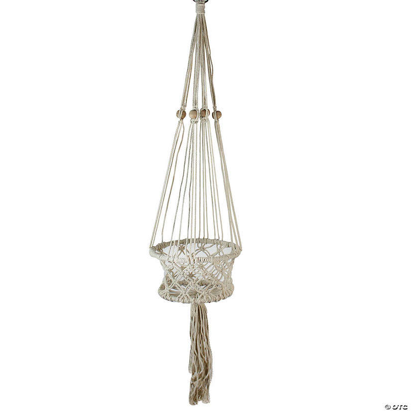 Northlight 43" White Lattice Macrame Hanging Planter Holder Image