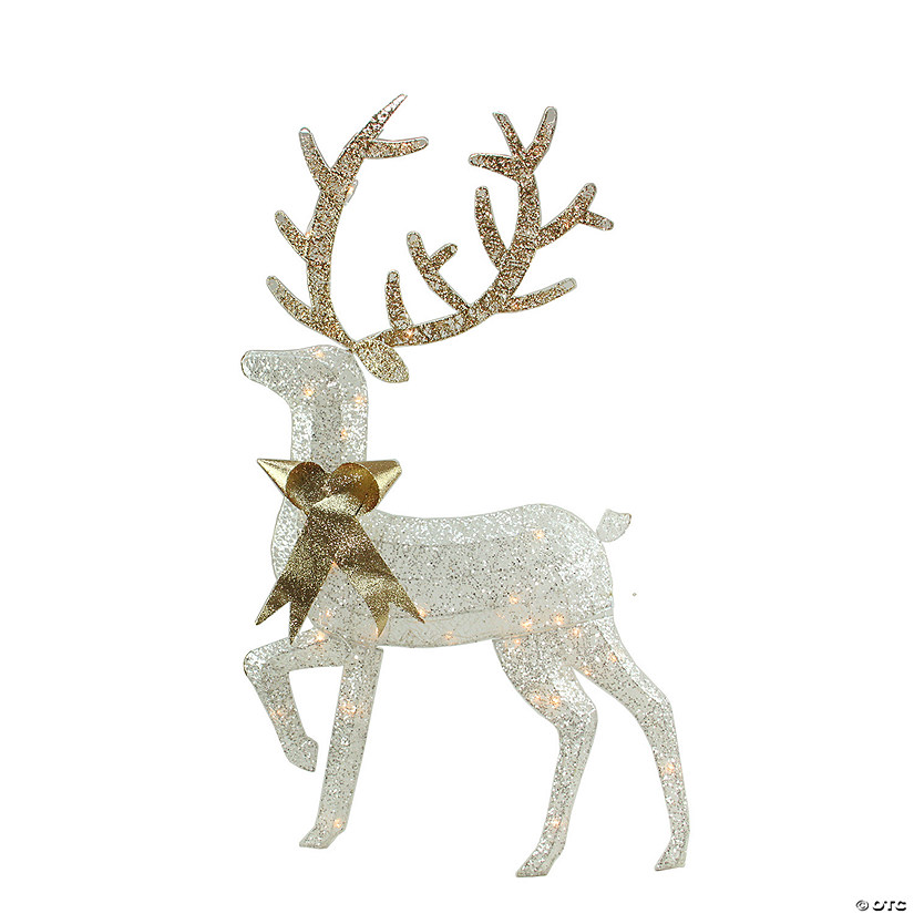 Northlight 46" Lighted 2-D Silver Glitter Reindeer Outdoor Christmas Decoration Image