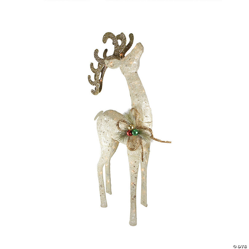 Northlight - 46" Pre-Lit Brown and Ivory Reindeer Outdoor Christmas Decor Image