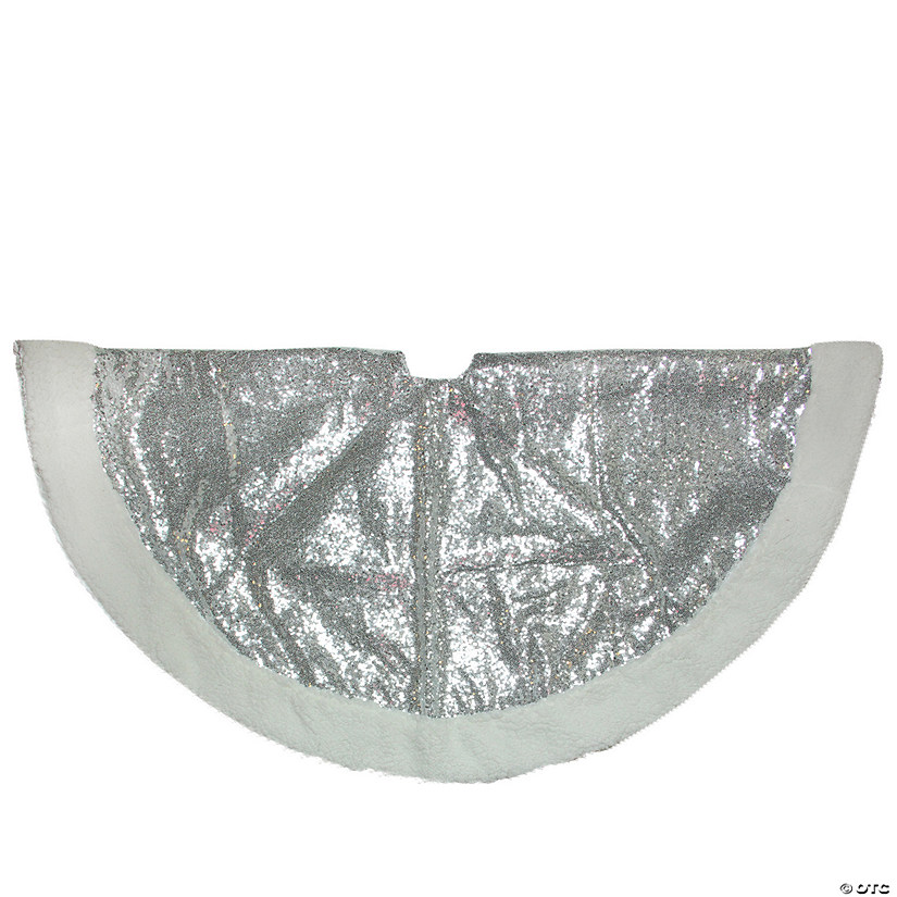 Northlight 47" Silver Sequins Sherpa Border Christmas Tree Skirt Image