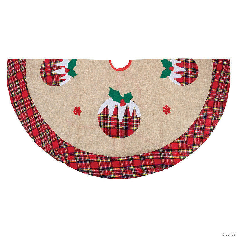 Northlight 48" Burlap Plaid Tree Skirt with Christmas Puddings Image