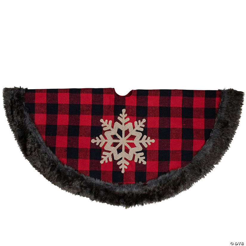 Northlight 48-Inch Red and Black Christmas Tree Skirt with Burlap Snowflake Image