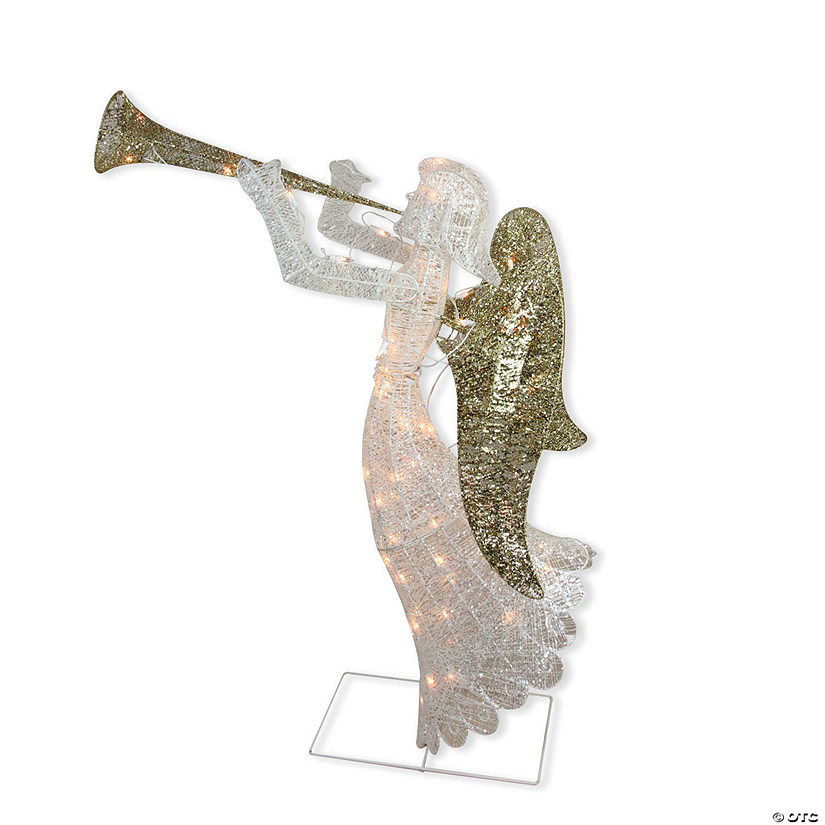 Northlight - 48" Lighted Glittered Silver and Gold Trumpeting Angel Christmas Outdoor Decoration Image