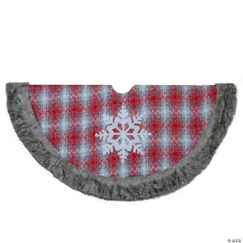 Northlight 48" Red and White Plaid Christmas Tree Skirt with Snowflake Image