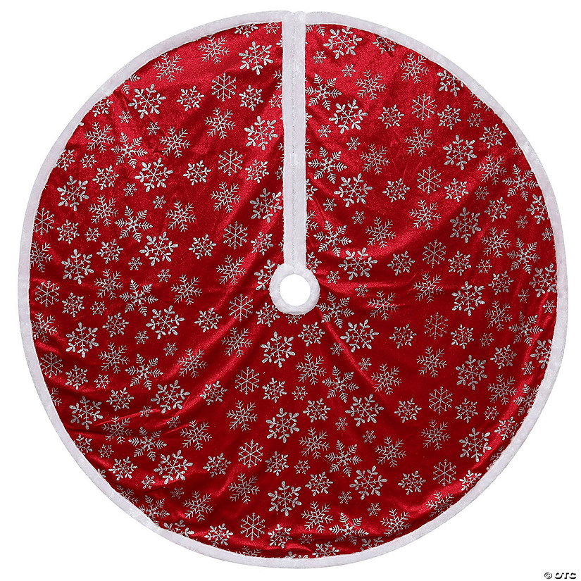 Northlight 48" Red and White Snowflake Christmas Tree Skirt with a White Border Image