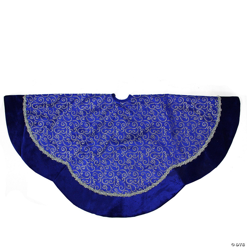 Northlight 48" Royal Blue and Silver Swirl Christmas Tree Skirt with Scalloped Trim Image
