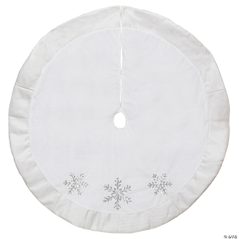 Northlight 48" White and Silver Embroidered Sequin Snowflakes Tree Skirt Image