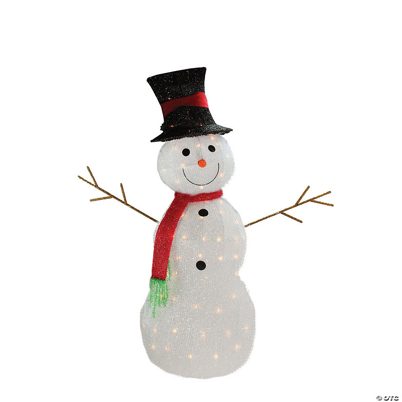 Northlight - 48" White Lighted 3D Snowman with Top Hat Christmas Outdoor Decor Image