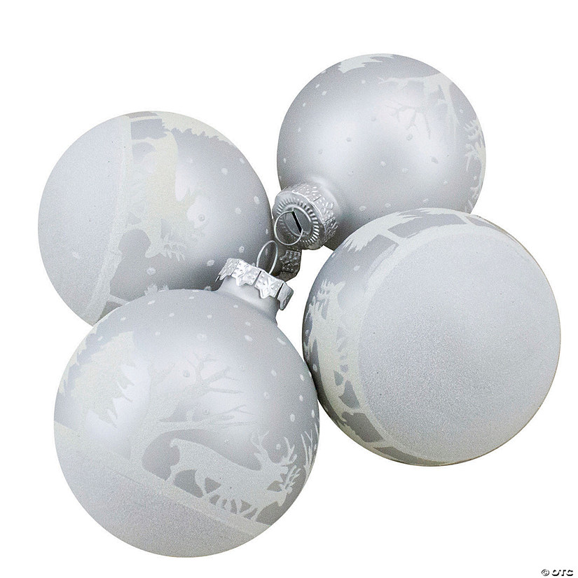 Northlight 4ct Matte and Frosted White Glass Hanging Christmas Ball Ornaments 3.25" (80mm) Image