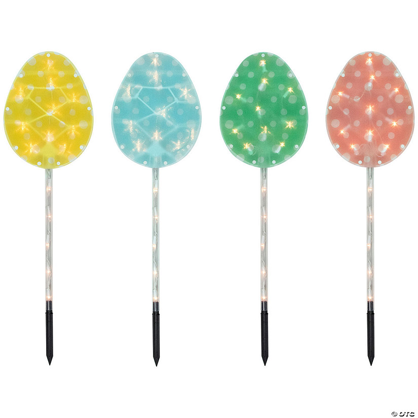 Northlight 4ct pastel easter egg pathway marker lawn stakes  clear lights Image