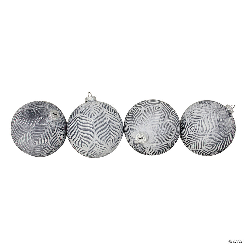 Northlight 4ct Silver and White Antique Style Glass Christmas Ball Ornaments 4" (100mm) Image