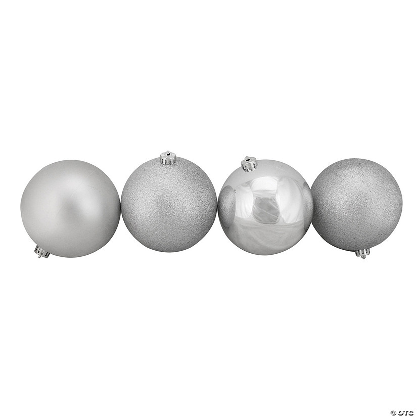 Northlight 4ct Silver Splendor Shatterproof 4-Finish Christmas Ball Ornaments 6" (150mm) Image