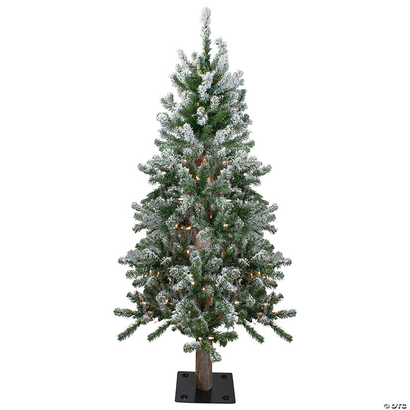 Northlight 4ft Pre-Lit Flocked Alpine Artificial Christmas Tree  Clear Lights Image