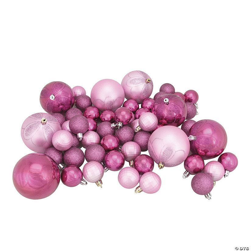Northlight 5.5" Bubblegum Pink Shatterproof 4-Finish Christmas Ornaments, 125 Count Image