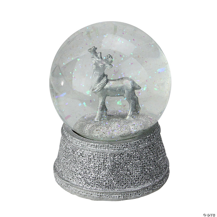 Northlight 5.5" Silver Glittered Reindeer Christmas Snow Globe Image