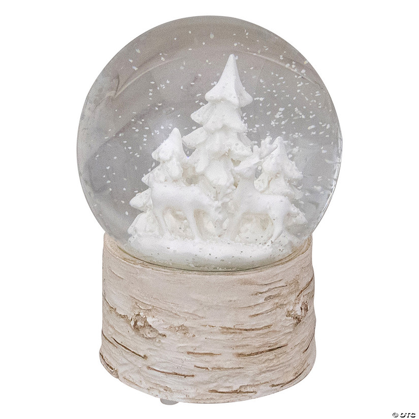 Northlight 5.5" White Reindeer and Christmas Tree Snow Globe Image