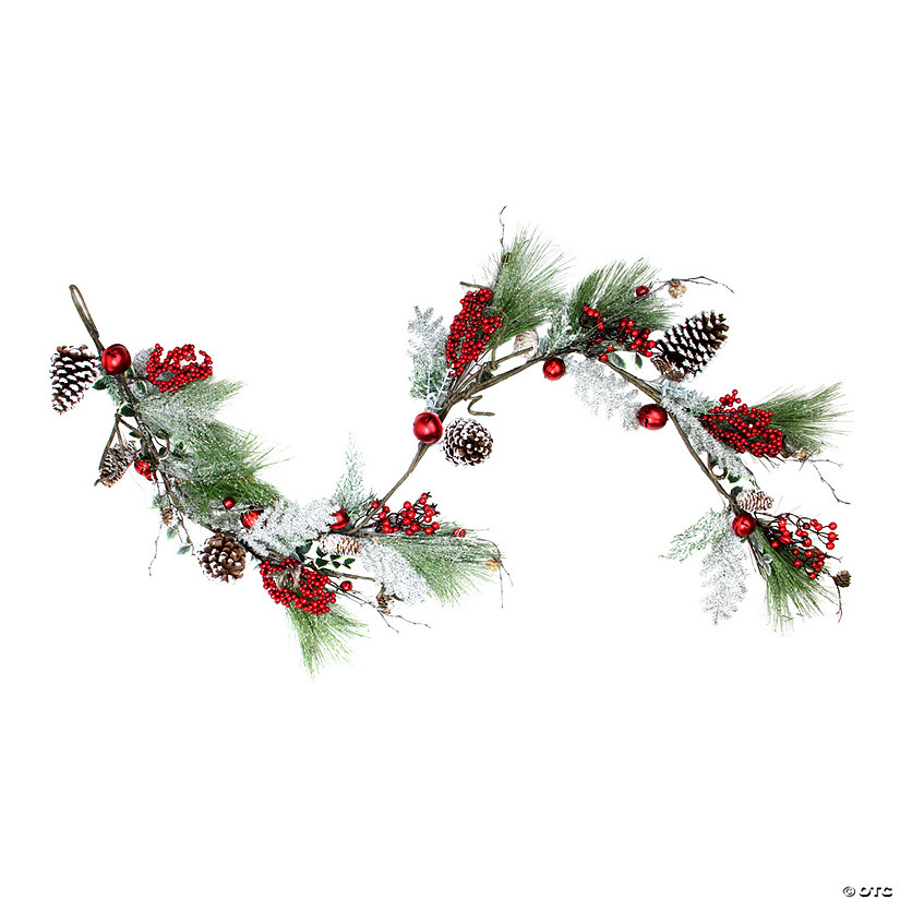 Northlight 5.5' x 7" Frosted and Flocked Berries Christmas Garland - Unlit Image