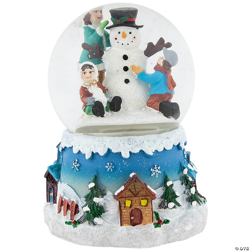 Northlight 5.75" Children Building Snowman Musical Christmas Snow Globe Image