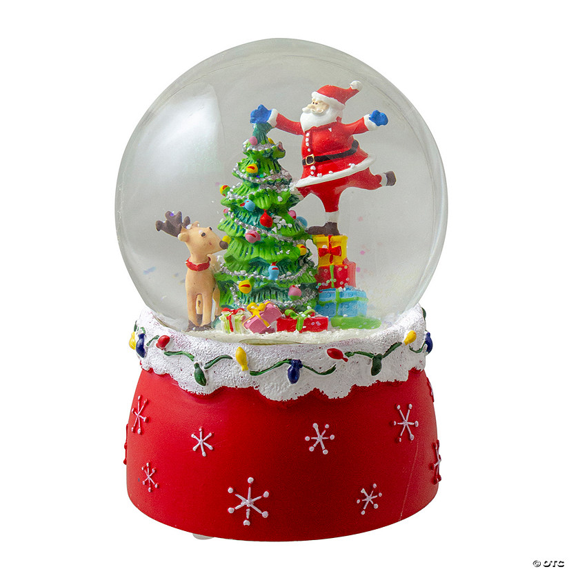 Northlight 5.75" Santa Decorating a Christmas Tree Musical Snow Globe Image