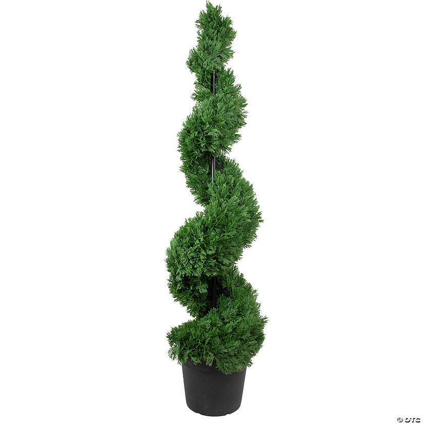 Northlight 5' Artificial Cedar Spiral Topiary Tree in Black Pot Unlit Image