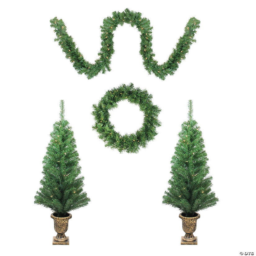 Northlight 5-Piece Pre-Lit Artificial Winter Spruce Christmas Trees  Wreath and Garland Set - Clear Lights Image