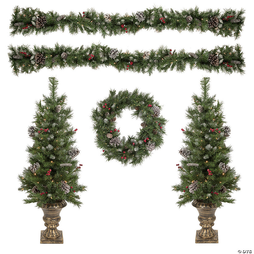 Northlight 5-Piece Pre-Lit Frosted Verona Berry Pine Artificial Christmas Entryway Set Image