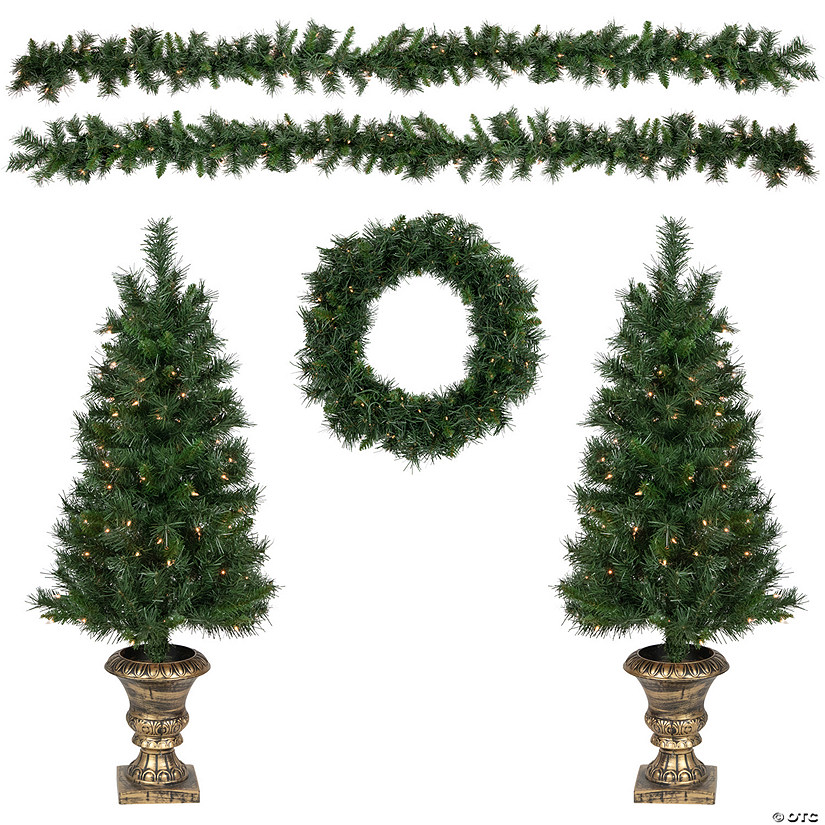 Northlight 5-Piece Pre-Lit Norwich Pine Artificial Christmas Entryway Set Image