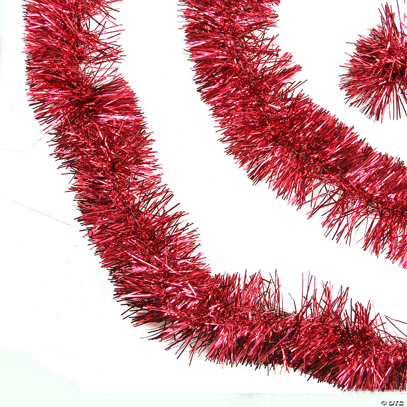 Northlight 50' Traditional Shiny Red 6 Ply Christmas Foil Tinsel Garland - Unlit Image