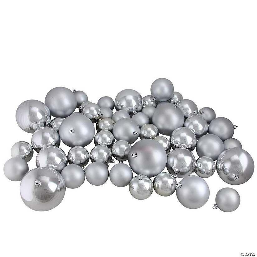 Northlight 50ct Silver Splendor Shatterproof 2-Finish Christmas Ball Ornaments 4" (100mm) Image