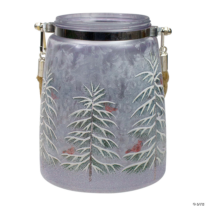 Northlight 6.25" Hand-Painted Pine Trees and Cardinals Flameless Glass Christmas Candle Holder Image