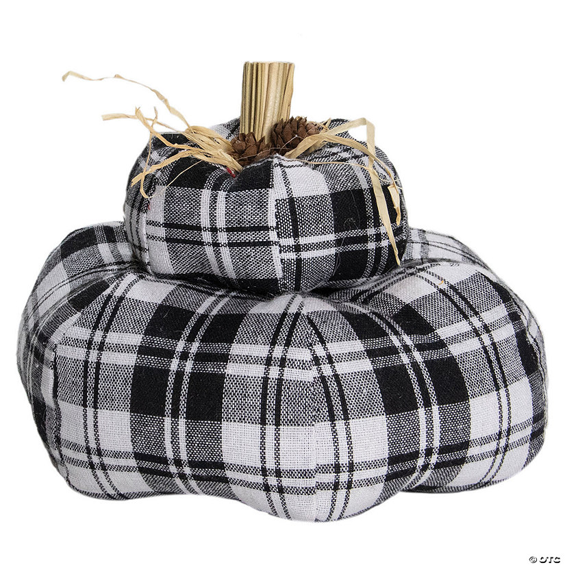 Northlight 6.5" Black and White Plaid Stacked Fall Harvest Tabletop Pumpkin Image