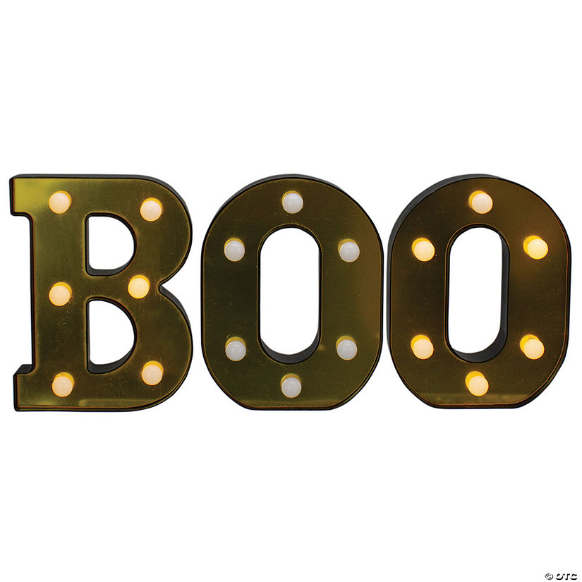 Northlight 6.5" Lighted Black and Gold BOO Halloween Marquee Sign Image