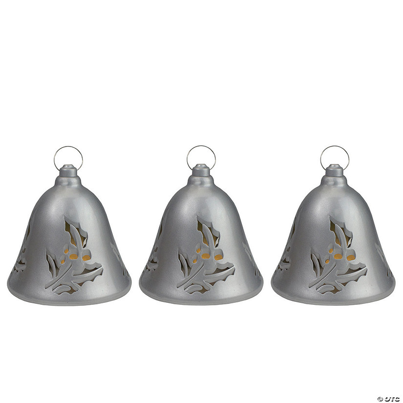 Northlight 6.5" Musical Pre-Lit Silver Bells Christmas Decorations, Set of 3 Image