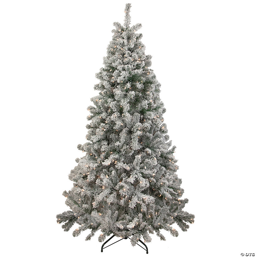 Northlight 6.5' Pre-Lit Flocked Madison Pine Medium Artificial Christmas Tree  Clear Lights Image