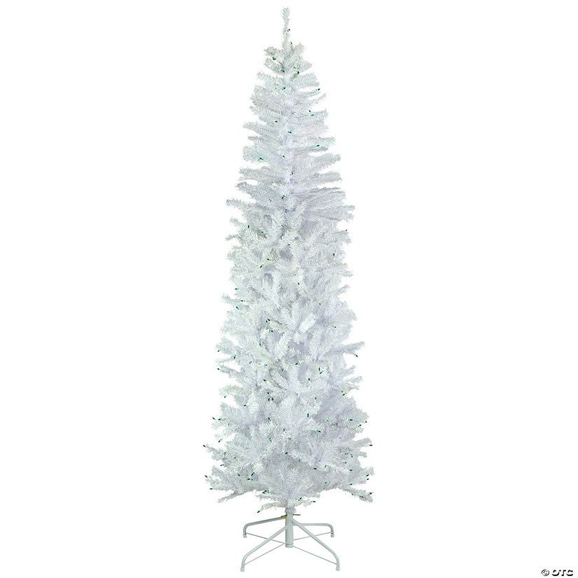 Northlight 6.5' Pre-Lit Woodbury White Pine Pencil Artificial Christmas Tree  Green Lights Image