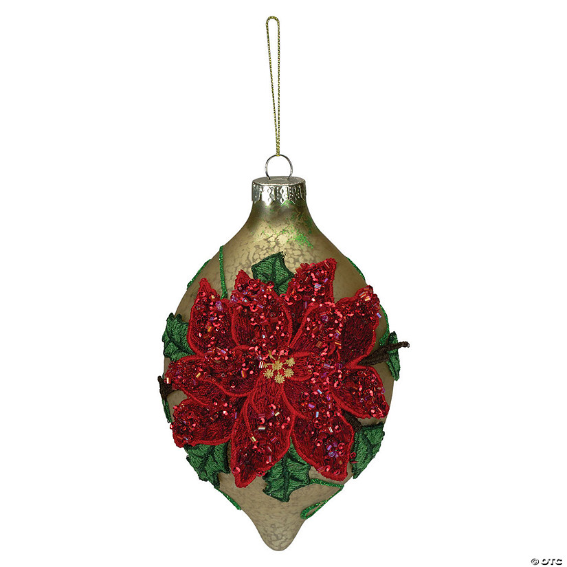 Northlight 6.5" Red and Gold Poinsettia Finial Christmas Ornament Image