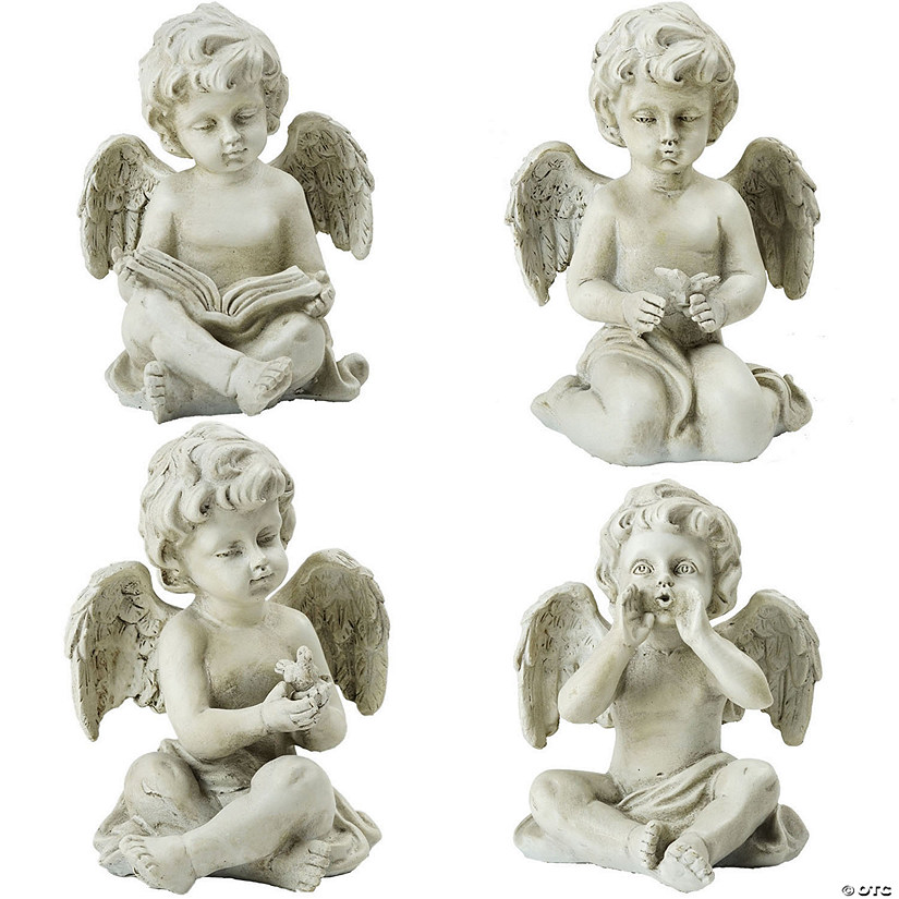 Northlight 6.5" Set of 4 Gray Cherub Angel Outdoor Garden Statues Image