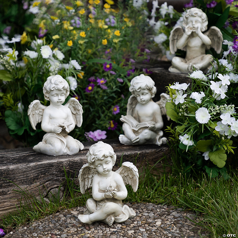 Northlight 6.5" Set of 4 Gray Cherub Angel Outdoor Garden Statues Image