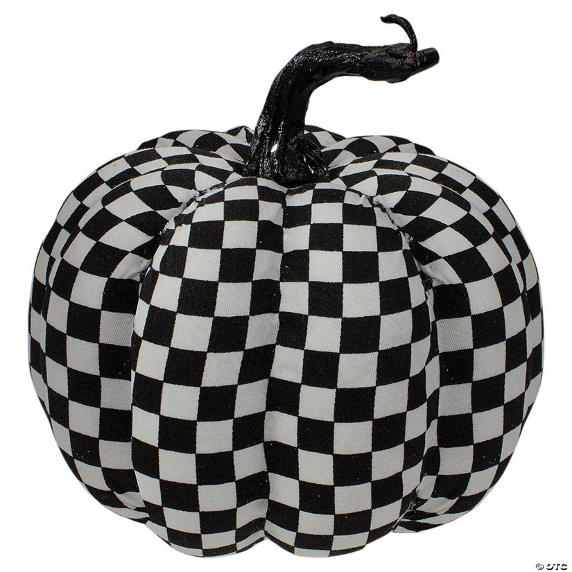 Northlight 6.5" White and Black Plaid Fall Harvest Tabletop Pumpkin Image