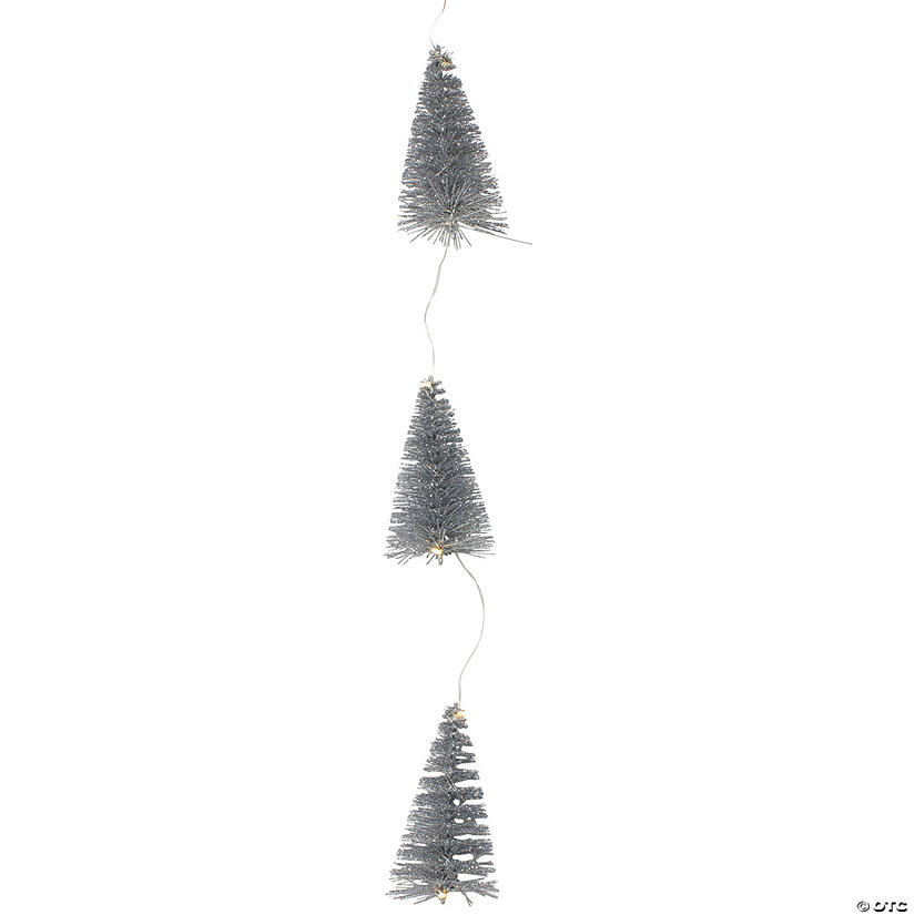 Northlight 6.75' LED Lighted B/O Silver Mini Sisal Tree Christmas Garland - Warm White Lights Image