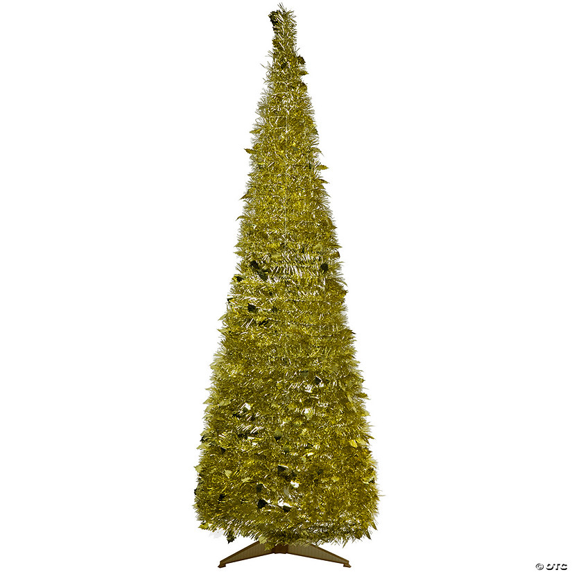 Northlight 6' Gold Tinsel Pop-Up Artificial Christmas Tree  Unlit Image