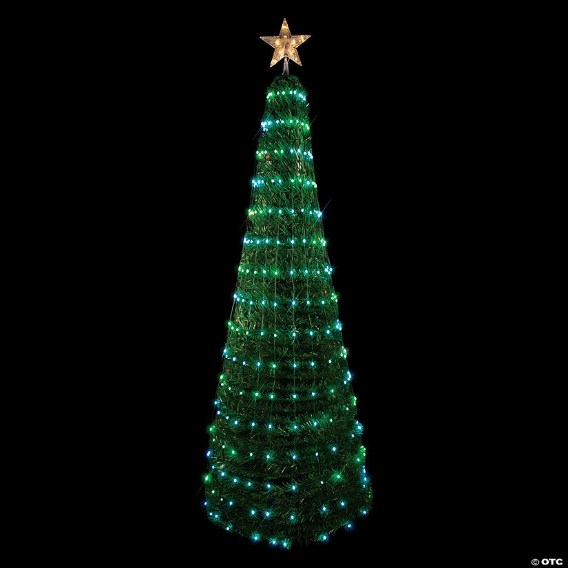 Northlight 6' Green Color Changing Multiple Function Pop Up Artificial Outdoor Christmas Tree Image