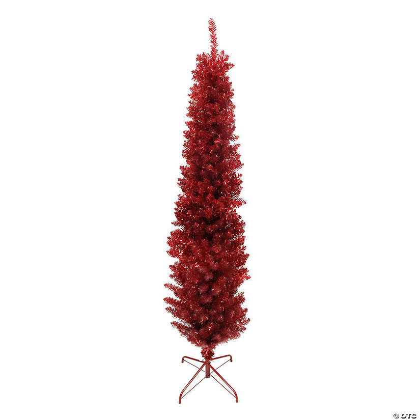 Northlight 6' Pencil Red Tinsel Artificial Christmas Tree - Unlit Image